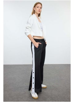Black Color Block Diver/Scuba Fabric Leg Snap Detail Knitted Sports Sweatpants THMAW25EA00001