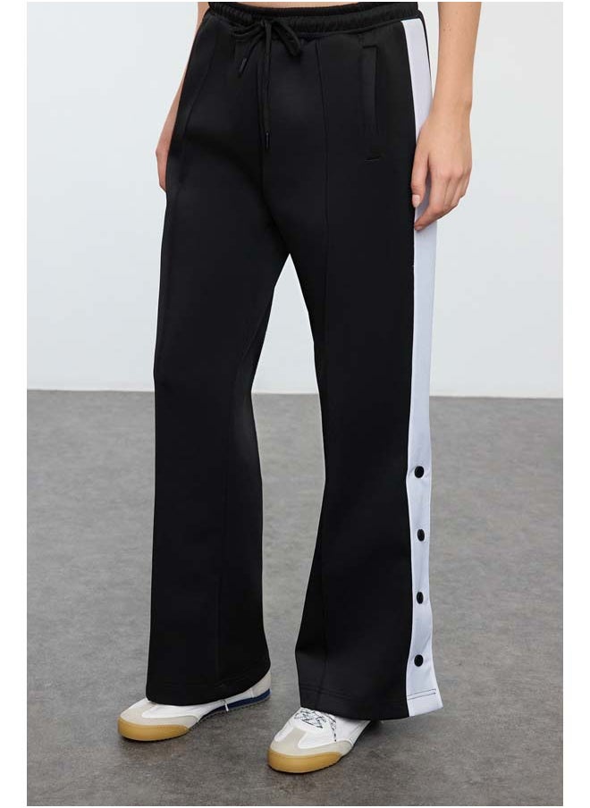 trendyol - Black Color Block Diver/Scuba Fabric Leg Snap Detail Knitted Sports Sweatpants THMAW25EA00001 - Image 1