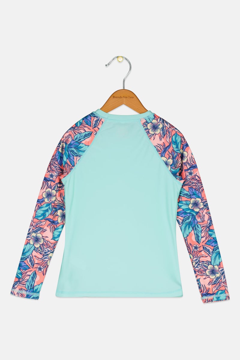 Piping Hot Kids Girl Floral Print Long Sleeve Rash Guard, Multicolor - Image 2