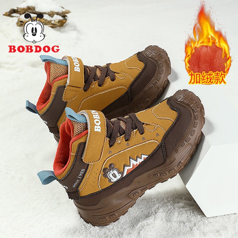 Babu Bean Boys Cotton Shoes Winter Leather Fleece-Lined Warm Cotton Shoes Big Children Soft Bottom Sneaker - Image 3