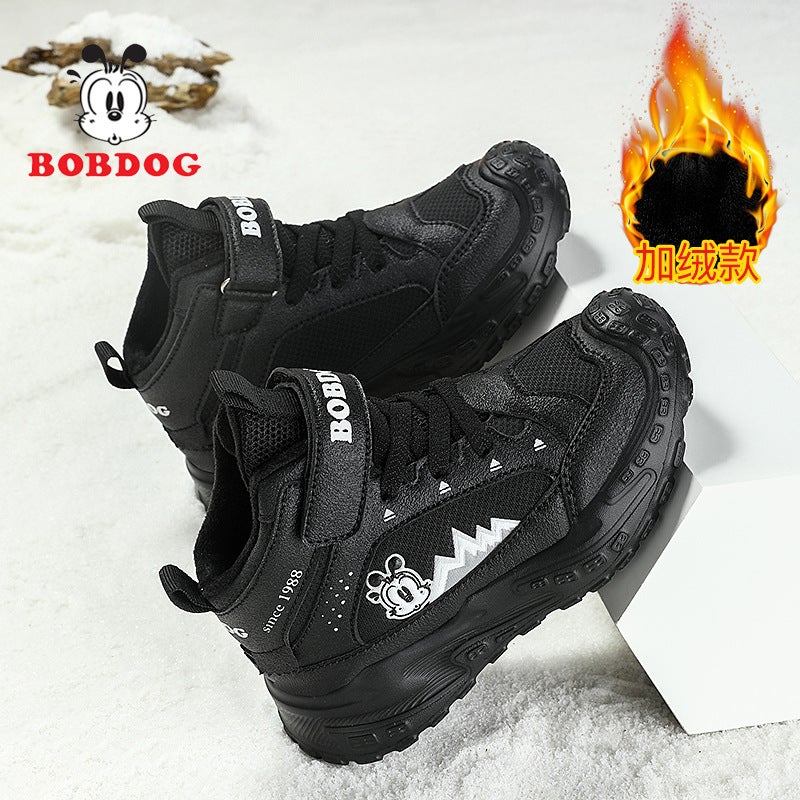 Babu Bean Boys Cotton Shoes Winter Leather Fleece-Lined Warm Cotton Shoes Big Children Soft Bottom Sneaker - Image 4