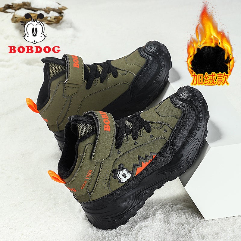 Babu Bean Boys Cotton Shoes Winter Leather Fleece-Lined Warm Cotton Shoes Big Children Soft Bottom Sneaker - Image 2