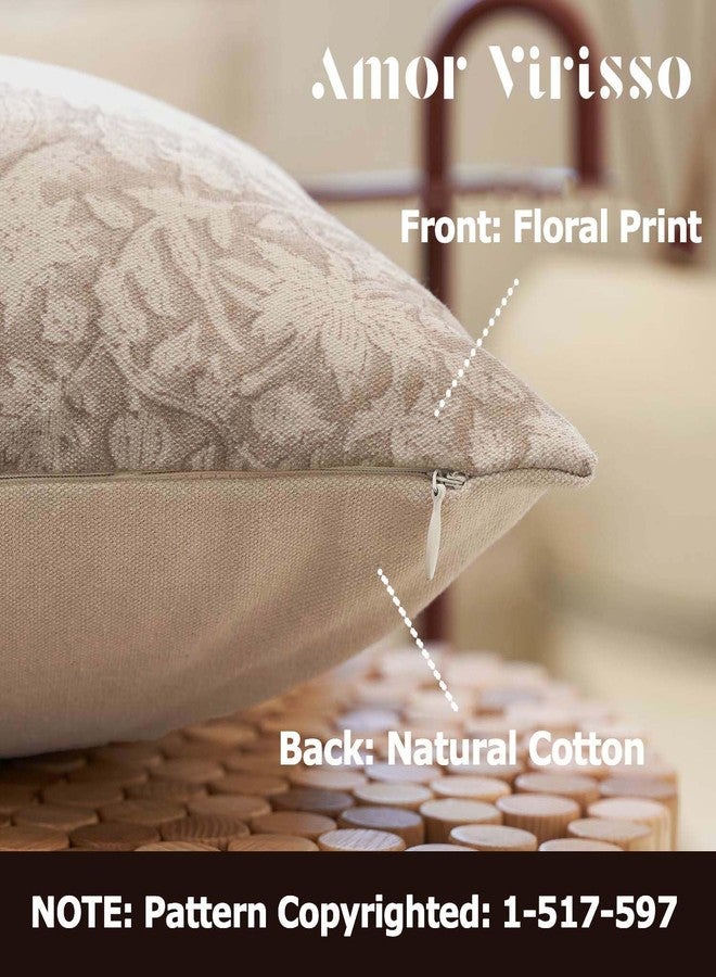 Amor Virisso Floral Throw Pillow Covers 14x36 Couch Pillows for Living Room Decorative Accent Pillow Covers Block Print Farmhouse Neutral Pillow Covers Sofa Pillows 1PC, Cream Oatmeal - Image 2