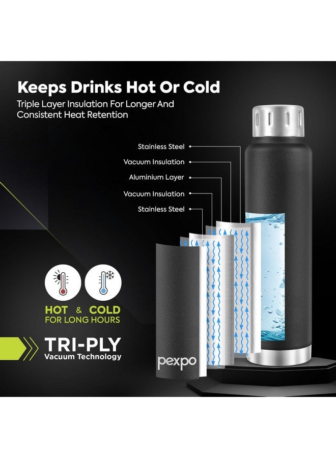 Pexpo Cameo ISI Certified Vacuum Insulated 500ml Stainless Steel Water Bottle - Black Knight| Hot & Cold Upto 6-8 Hours | Leak Proof | Office, School, Gym, & Travelling|Men, Women & Kids - Image 3