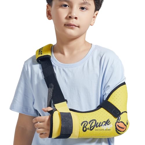 Velpeau Kids Arm Sling Shoulder Immobilizer with Waist Strap, Sponge Filled Design, Arm Support Brace for Children, Boys, Girls (Comfort Version, Duck Print, Left, 2XS: Bust 19″-23.5″) - Image 1