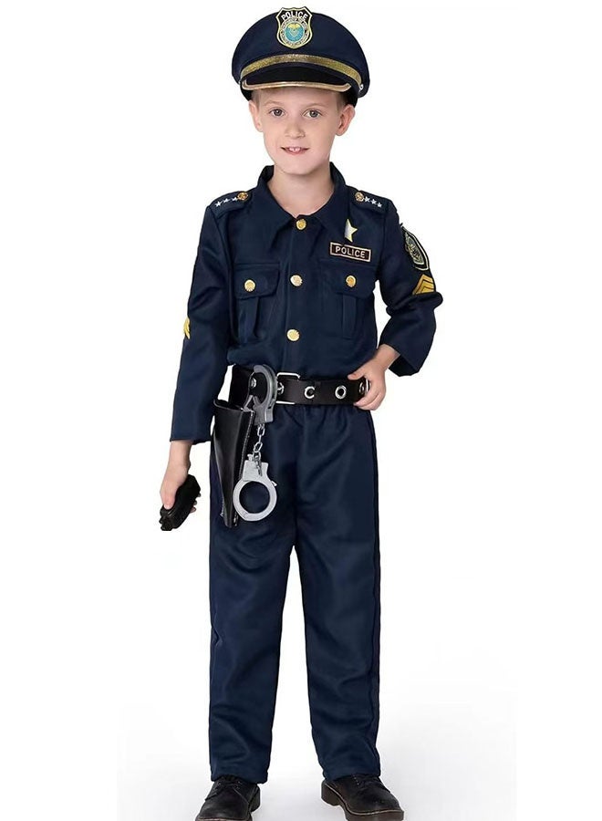 Halamodo 4 Pcs Kids Police Costume Set With Shirt, Pants, Hat and Belt, Children Role Play Cosplay Costume For Birthday Party, Stage Performance, Themed Party, Talent Show, Masquerade ,Best Gift For Boys and Girls - Image 1