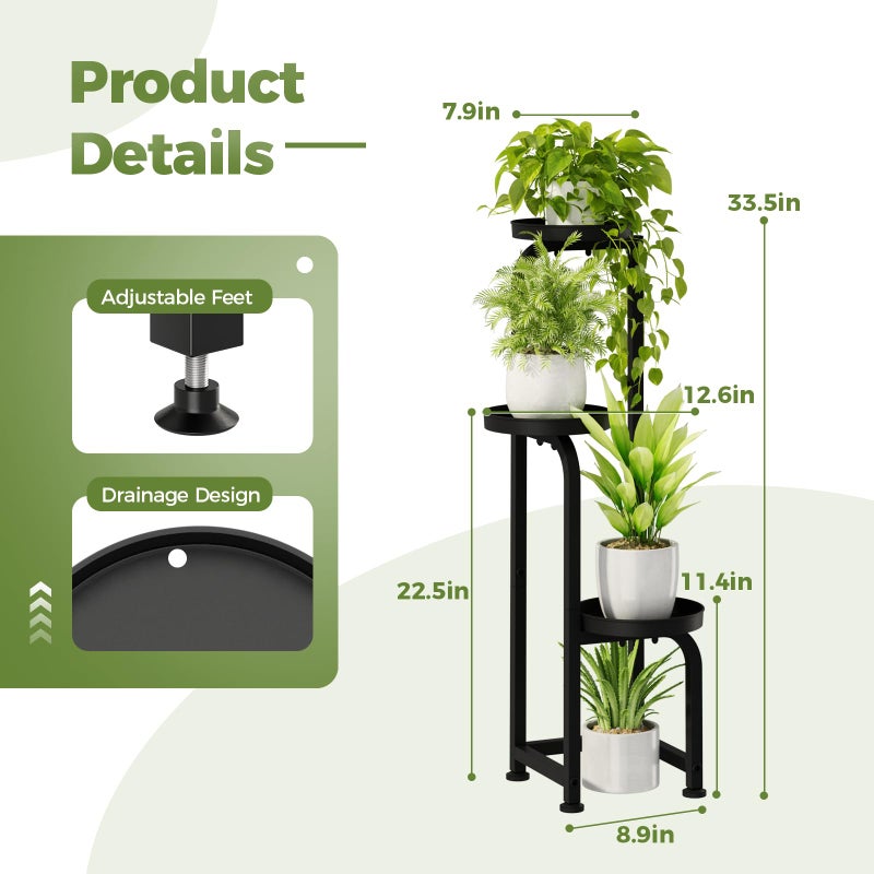 Bamworld Tall Plant Stand Indoor Outdoor, Corner Metal Flower Pot Stands for Multiple Plants, 3 Tier Heavy Duty Plant Shelf for Patio Garden Balcony Living Room Bedroom - Image 4