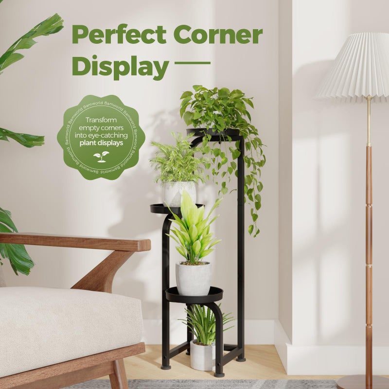 Bamworld Tall Plant Stand Indoor Outdoor, Corner Metal Flower Pot Stands for Multiple Plants, 3 Tier Heavy Duty Plant Shelf for Patio Garden Balcony Living Room Bedroom - Image 3