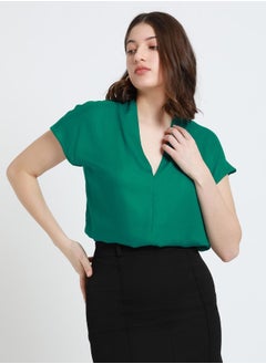 Dennis Lingo Regular Fit Green Viscose Moss Top V-Neck  - Image 5