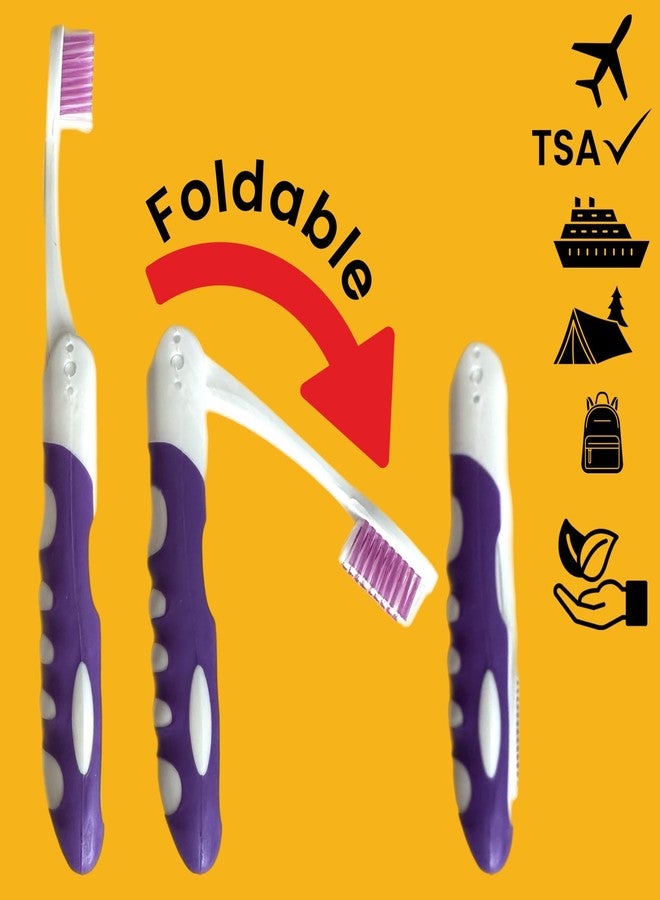ALAZCO Comfort Hold Travel Toothbrush On The Go Folding Medium Bristle Brushes Compact Size Ergonomic Foldable Tooth Brush Camping Gym School Locker Backpack TSA Approved (4pc Medium) - Image 2