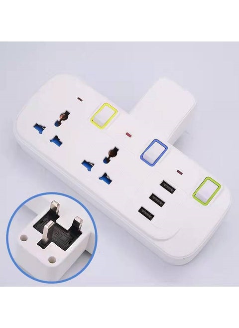2 مقبس USB الجدار شاحن ( 3 USB ) ، البريطانية القياسية المسامية محول مع مفتاح مستقل ، المنزل / المكتب / السفر متعددة المقبس موسع ، مع السلطة تبديل الجدار المكونات ، أبيض