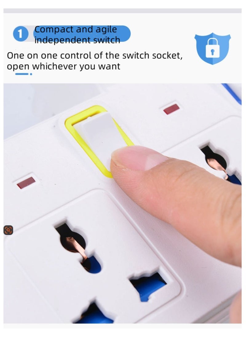 2 مقبس USB الجدار شاحن ( 3 USB ) ، البريطانية القياسية المسامية محول مع مفتاح مستقل ، المنزل / المكتب / السفر متعددة المقبس موسع ، مع السلطة تبديل الجدار المكونات ، أبيض