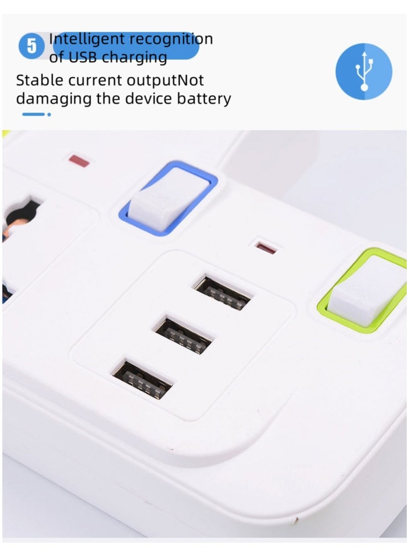 2 مقبس USB الجدار شاحن ( 3 USB ) ، البريطانية القياسية المسامية محول مع مفتاح مستقل ، المنزل / المكتب / السفر متعددة المقبس موسع ، مع السلطة تبديل الجدار المكونات ، أبيض