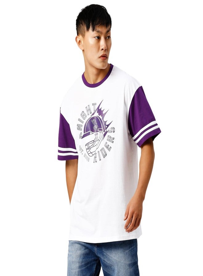 playR x KKR Knight Over Sized Tee - Half Sleeve Men's Regular Fit T-Shirt, Comfortable Sportswear for Match, Training & Casual Wear, Stylish Tee for All Seasons Purple/White - Image 1