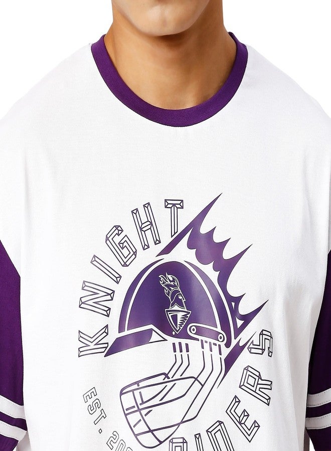 playR x KKR Knight Over Sized Tee - Half Sleeve Men's Regular Fit T-Shirt, Comfortable Sportswear for Match, Training & Casual Wear, Stylish Tee for All Seasons Purple/White - Image 2
