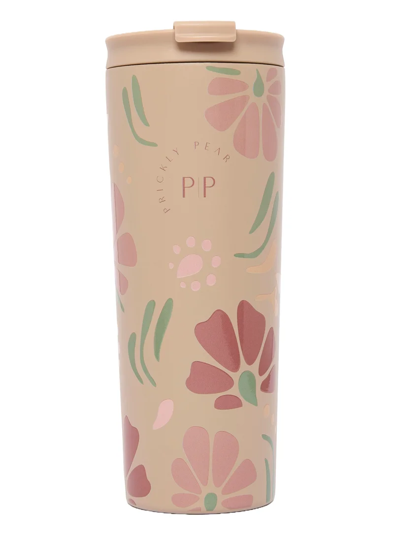 Prickly Pear Stainless Steel 24 Oz 2 in 1 Water Bottle With Straw And Travel Cup, Abstract Floral Design