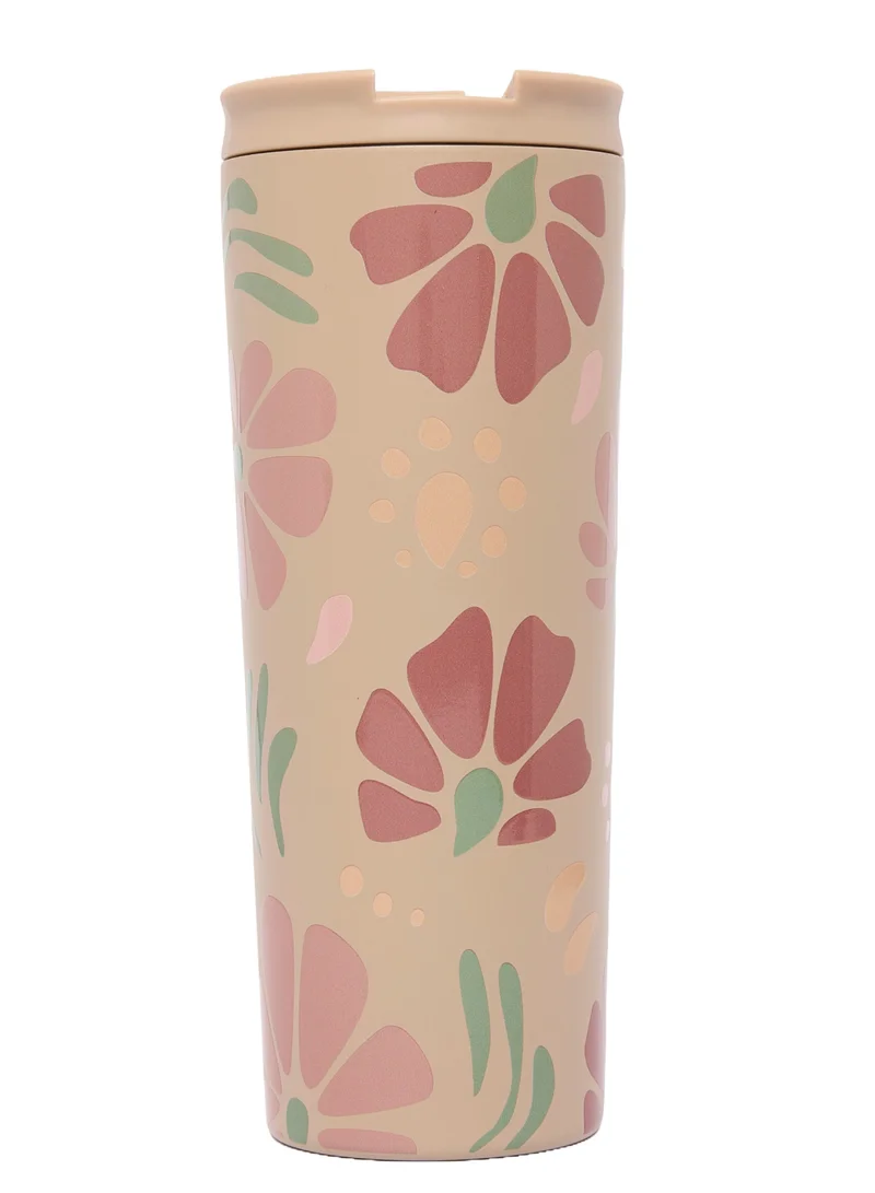 Prickly Pear Stainless Steel 24 Oz 2 in 1 Water Bottle With Straw And Travel Cup, Abstract Floral Design