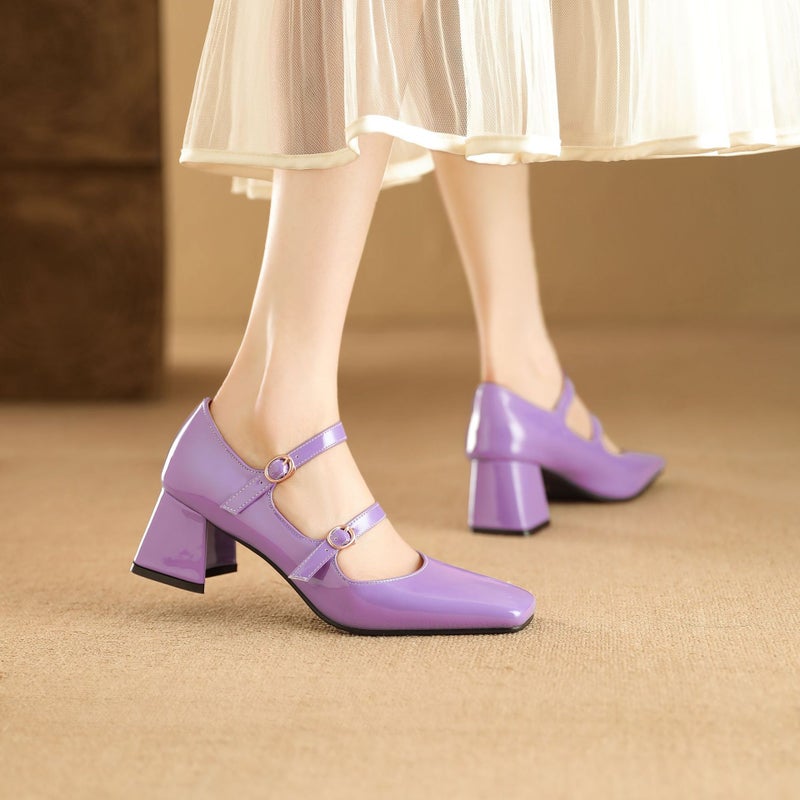 Export Model 2025 Spring Fashion Square-Toe Women'S Shoes 32-48 Size Double-Breasted Thick High-Heeled Shoes - Image 5