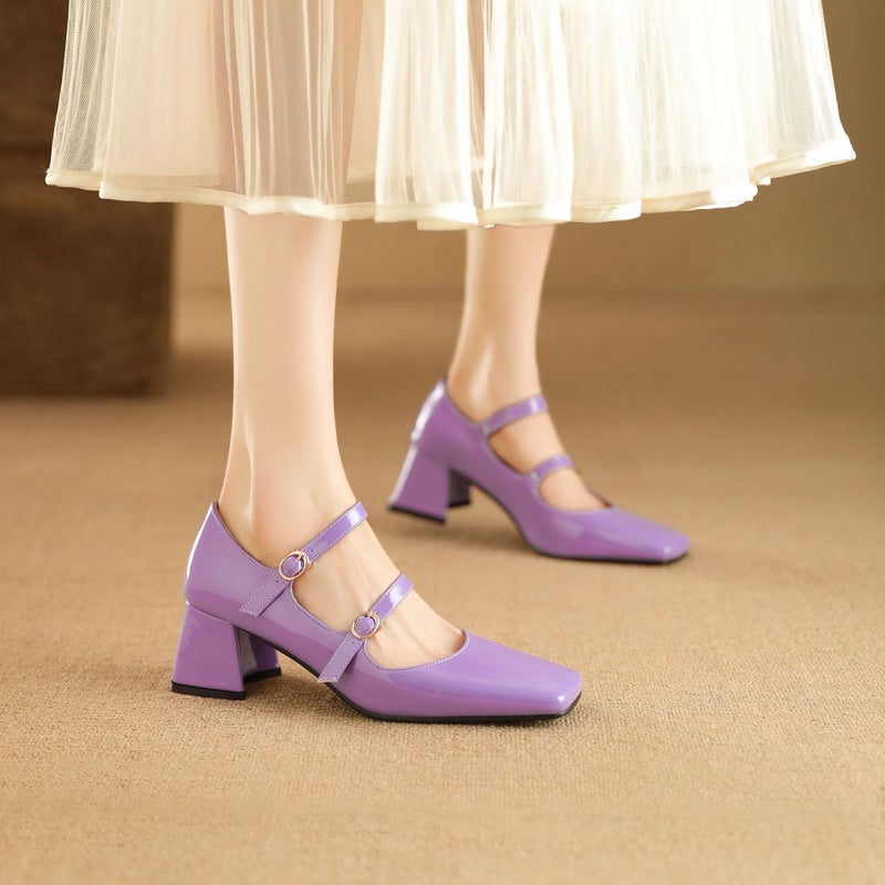 Export Model 2025 Spring Fashion Square-Toe Women'S Shoes 32-48 Size Double-Breasted Thick High-Heeled Shoes - Image 1
