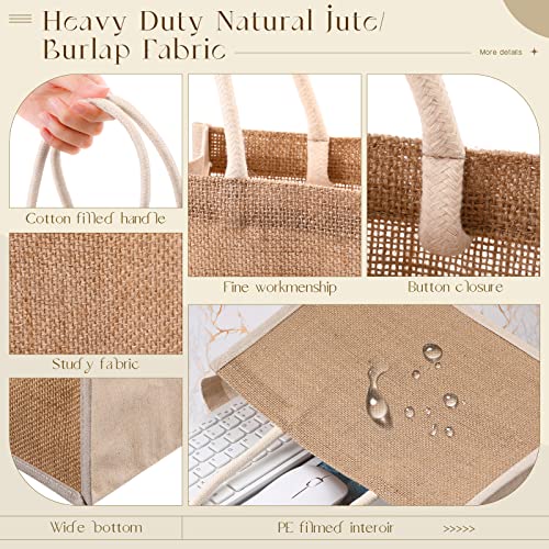 Reginary 16 Pcs Jute Tote Gift Bags Natural Burlap Grocery Shopping Bag Beach Tote with Handle for Bridesmaid Wedding Travel(Beige Trim) - Image 3