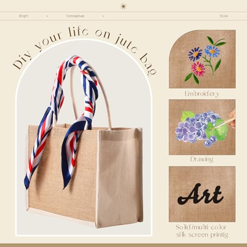 Reginary 16 Pcs Jute Tote Gift Bags Natural Burlap Grocery Shopping Bag Beach Tote with Handle for Bridesmaid Wedding Travel(Beige Trim) - Image 4