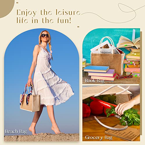 Reginary 16 Pcs Jute Tote Gift Bags Natural Burlap Grocery Shopping Bag Beach Tote with Handle for Bridesmaid Wedding Travel(Beige Trim) - Image 5