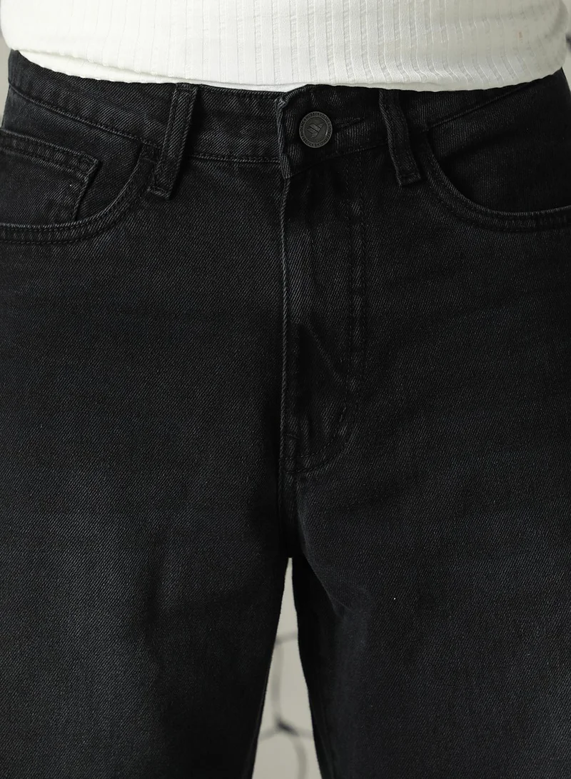 Hubberholme Men's Black 100% Cotton Distressed Full Length Loose Fit Jeans