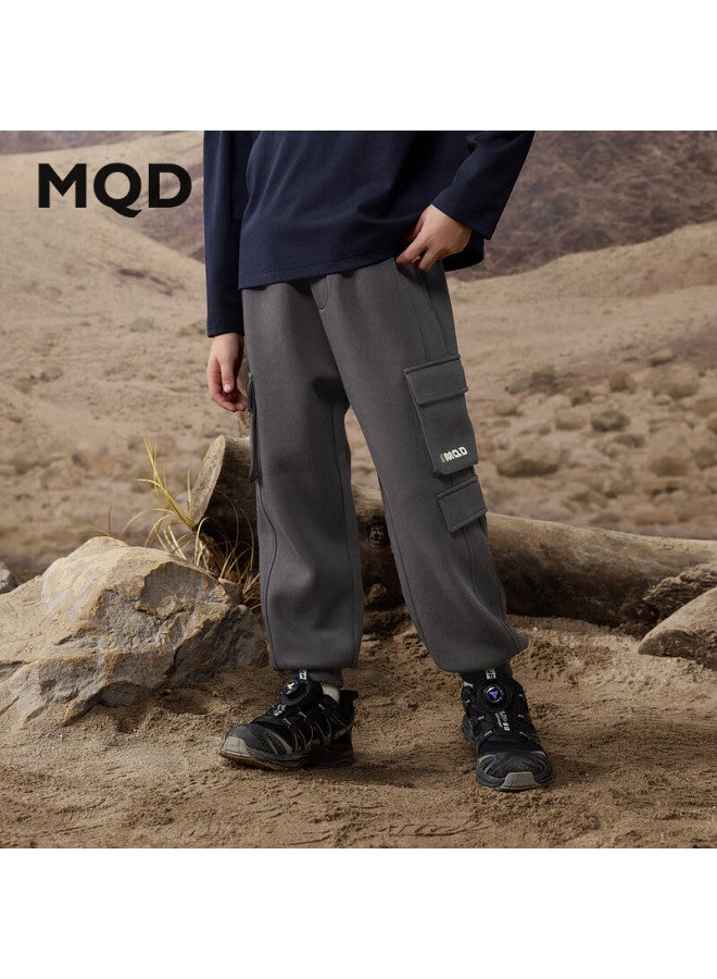Mqd Autumn Boys' Sports Casual Workwear Style Outdoor Camping Knit Pants, Dark Gray, Size 110 - Image 1