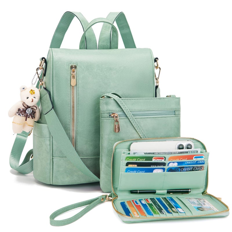 Soperwillton Women Fashion Backpack Purse Anti-Theft Leather Shoulder Bag Travel Multi Pockets Handbag Wallet Set 3pcs - Image 1