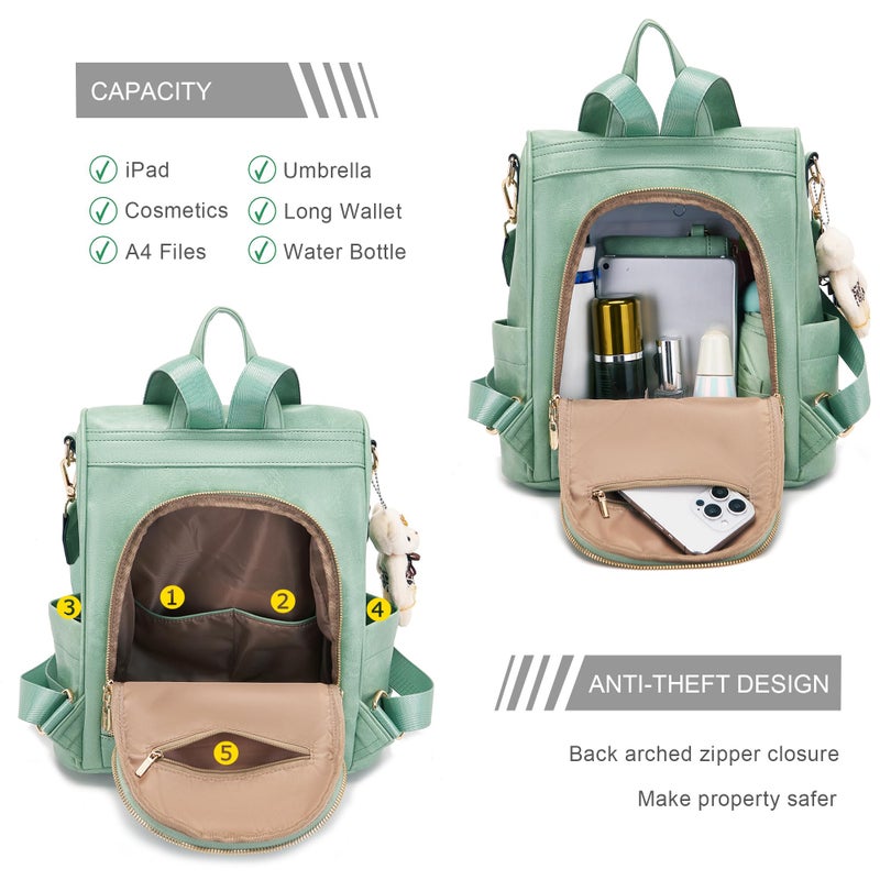 Soperwillton Women Fashion Backpack Purse Anti-Theft Leather Shoulder Bag Travel Multi Pockets Handbag Wallet Set 3pcs - Image 2