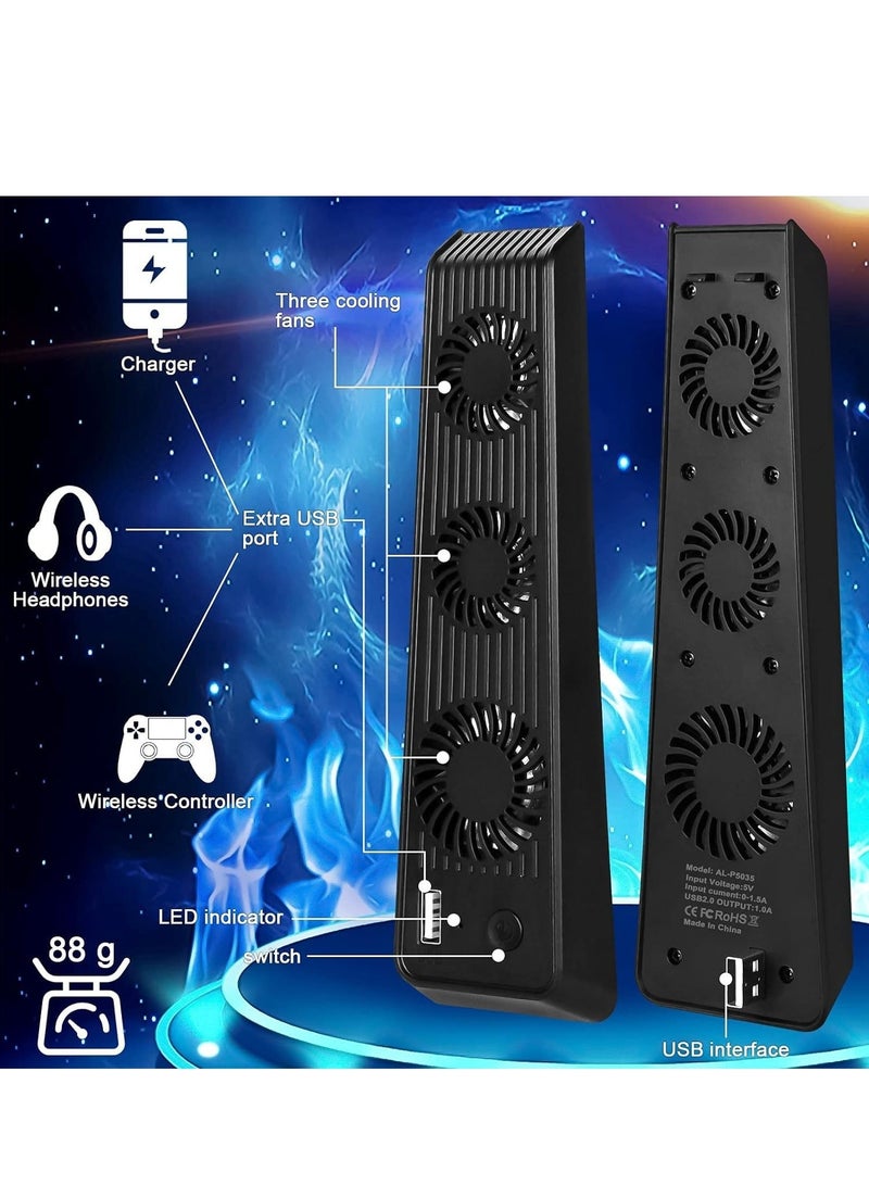 AOLION Playstation 5 Cooling Fan with LED light and USB port, Strong and Silent Exhaust with 3 Fans for PS5 Disc and Digital Edition, Self-Starting and Quiet Mode - Image 1