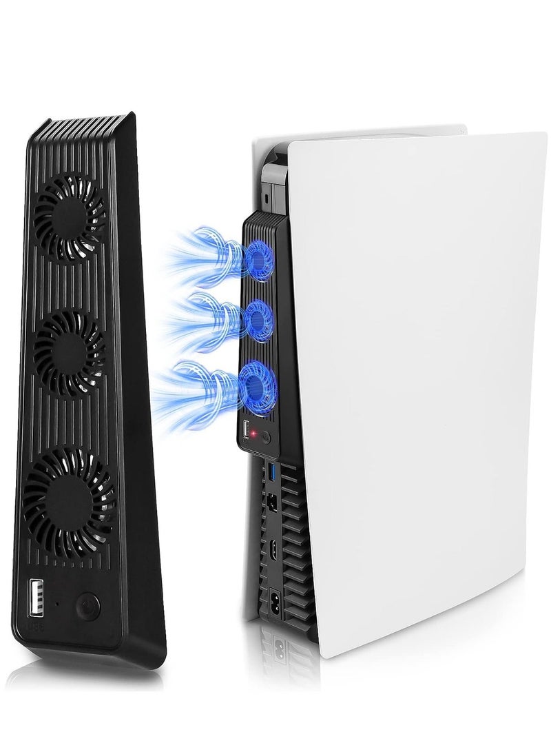 AOLION Playstation 5 Cooling Fan with LED light and USB port, Strong and Silent Exhaust with 3 Fans for PS5 Disc and Digital Edition, Self-Starting and Quiet Mode - Image 2