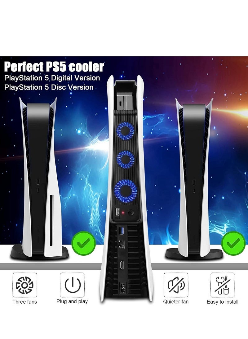 AOLION Playstation 5 Cooling Fan with LED light and USB port, Strong and Silent Exhaust with 3 Fans for PS5 Disc and Digital Edition, Self-Starting and Quiet Mode - Image 3