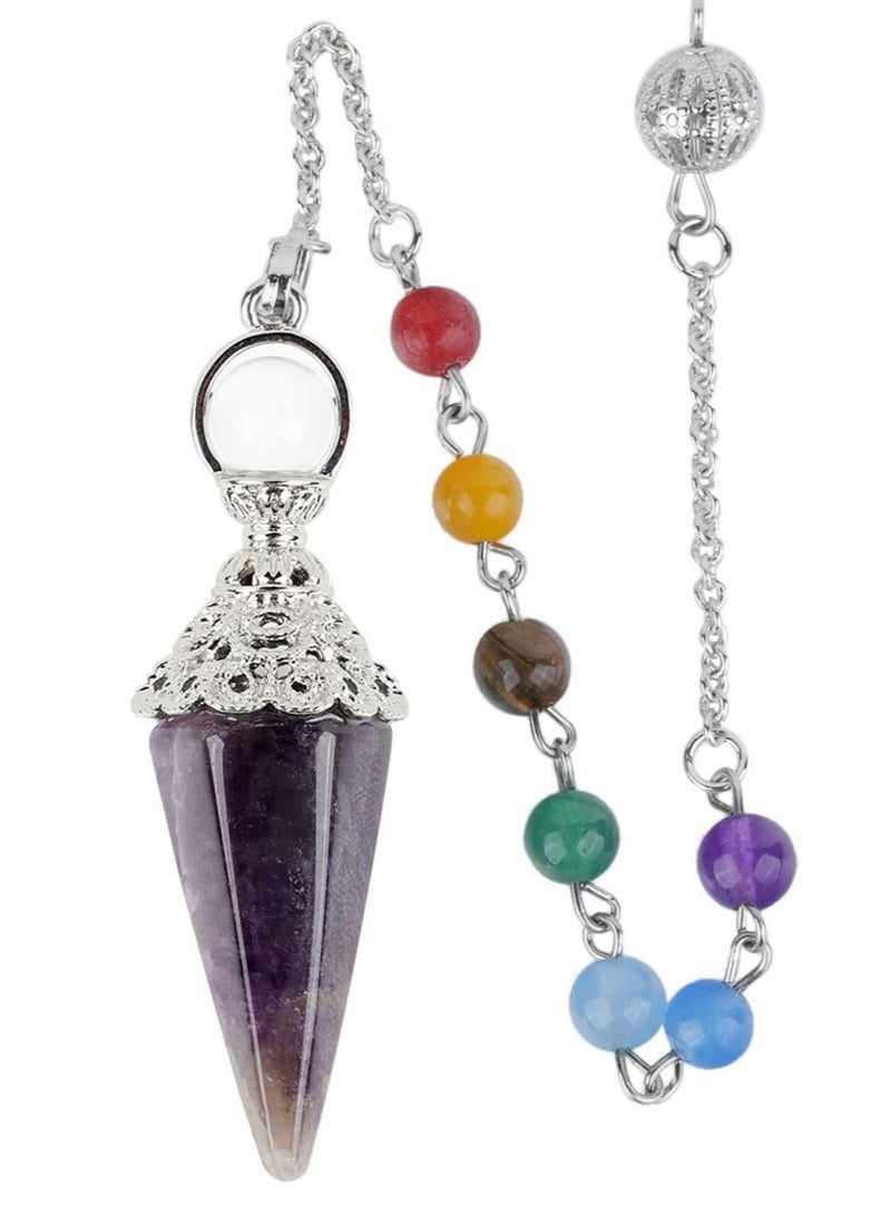 7 Chakra Amethyst Crystal Pendulum Set for Dowsing Reiki Healing and Meditation Balancing - Image 1