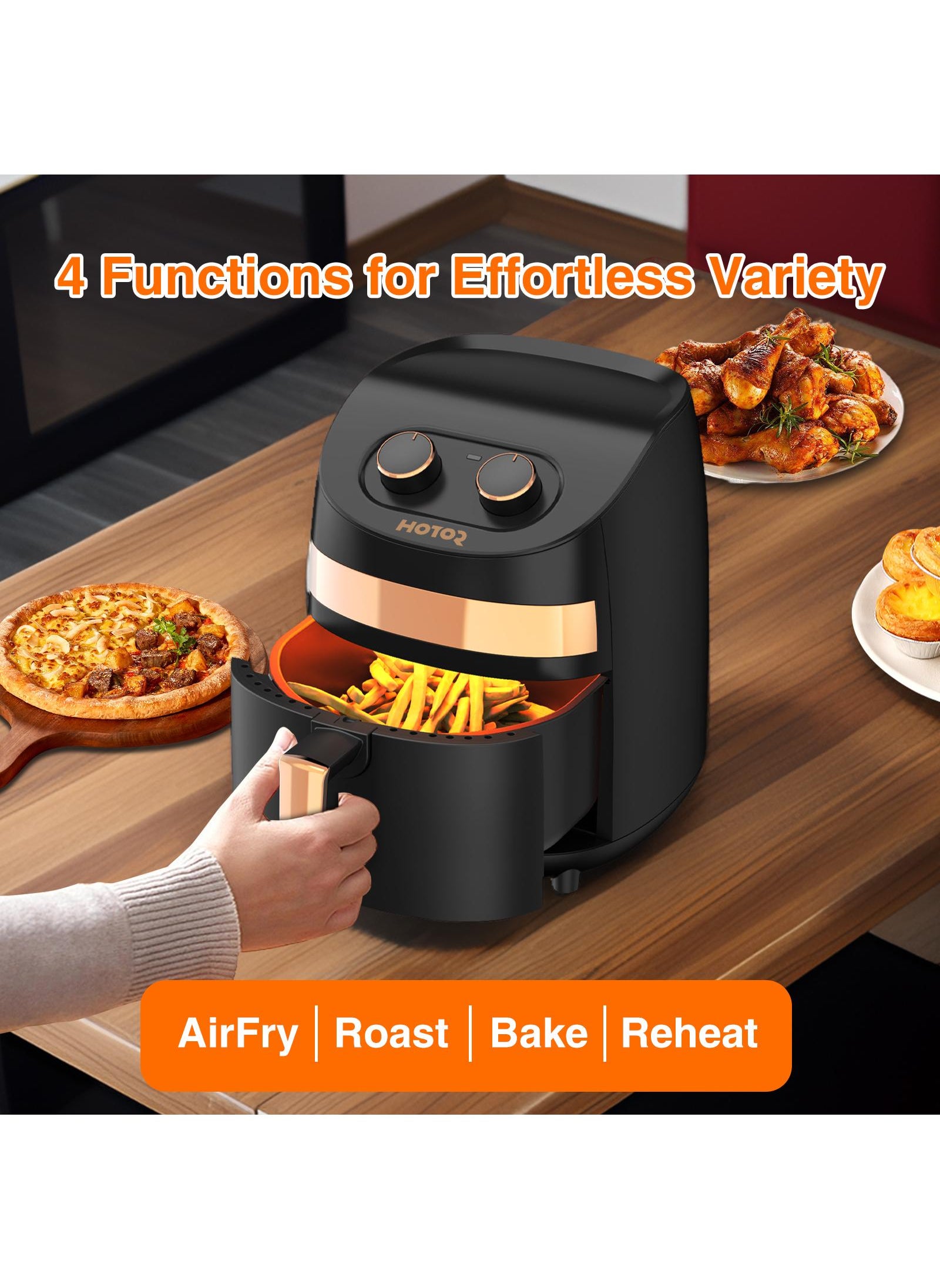 HOTOR 3.5L Air Fryer Household Multi-Functional Large Capacity Visual Air Fryer Smart Touch Color-Black 