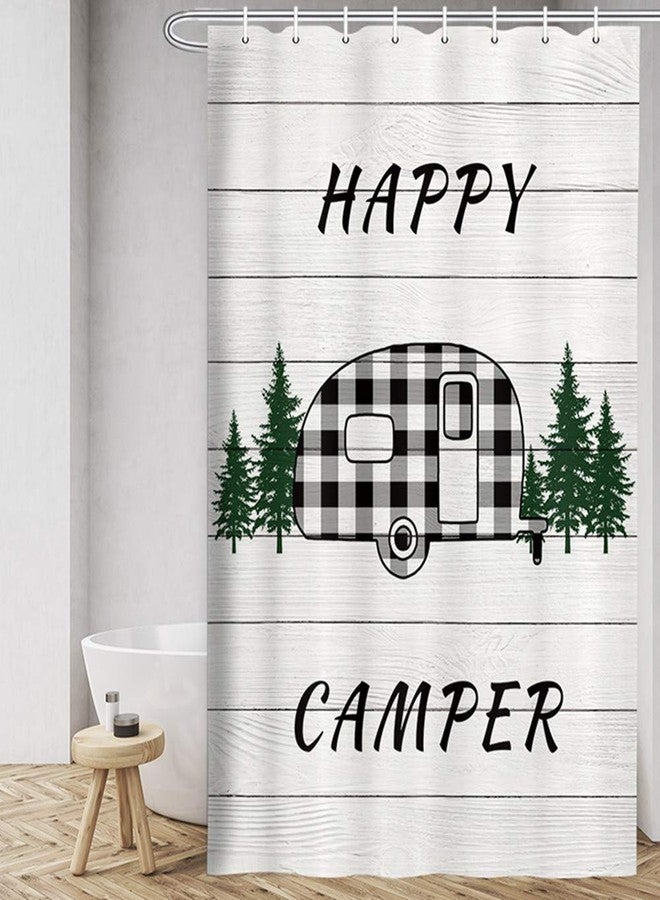 MERCHR Happy Camper RV Shower Curtain, Buffalo Plaid Check Trailer with Trees On Farmhouse Rustic Gray Wooden Fabric Shower Curtain Accessories for Travel Trailers Bathroom Decor, 48 x 72 Inches - Image 4