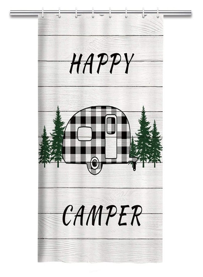 MERCHR Happy Camper RV Shower Curtain, Buffalo Plaid Check Trailer with Trees On Farmhouse Rustic Gray Wooden Fabric Shower Curtain Accessories for Travel Trailers Bathroom Decor, 48 x 72 Inches - Image 3