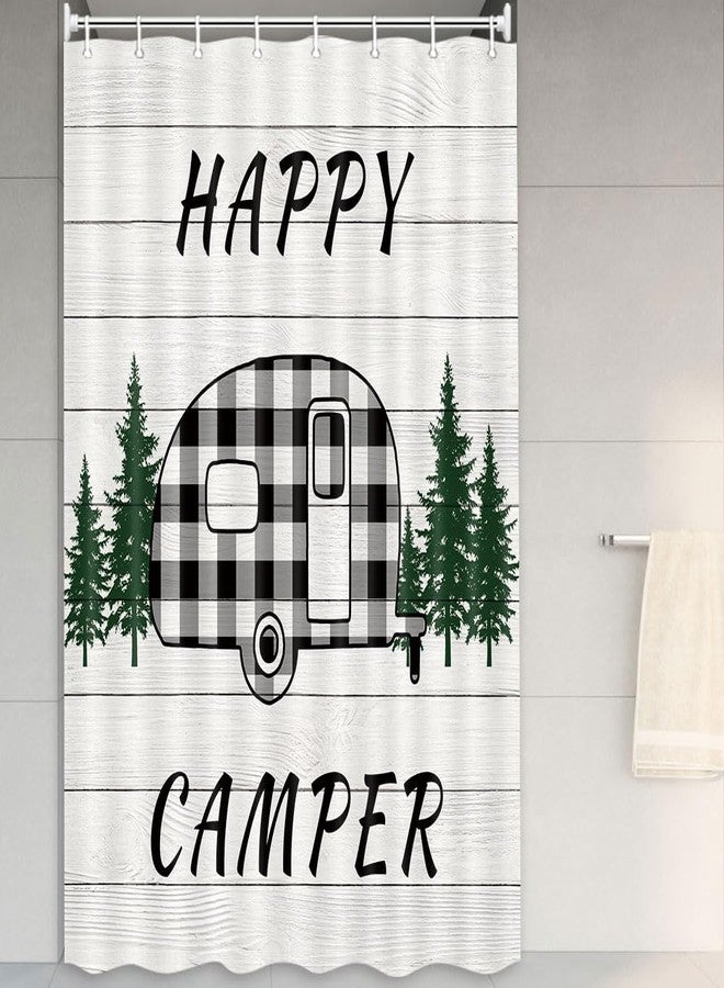 MERCHR Happy Camper RV Shower Curtain, Buffalo Plaid Check Trailer with Trees On Farmhouse Rustic Gray Wooden Fabric Shower Curtain Accessories for Travel Trailers Bathroom Decor, 48 x 72 Inches - Image 5