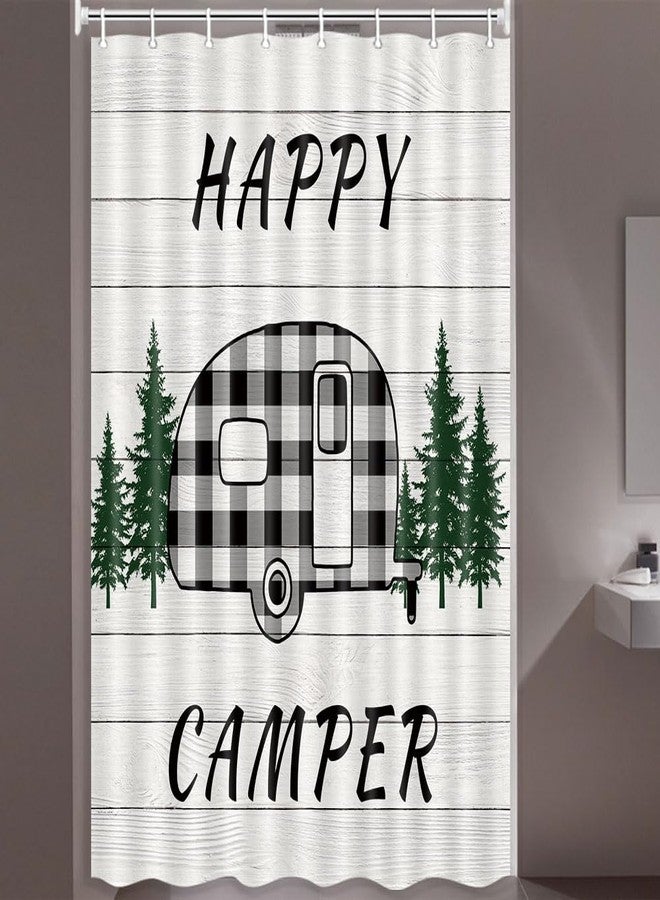 MERCHR Happy Camper RV Shower Curtain, Buffalo Plaid Check Trailer with Trees On Farmhouse Rustic Gray Wooden Fabric Shower Curtain Accessories for Travel Trailers Bathroom Decor, 48 x 72 Inches - Image 2