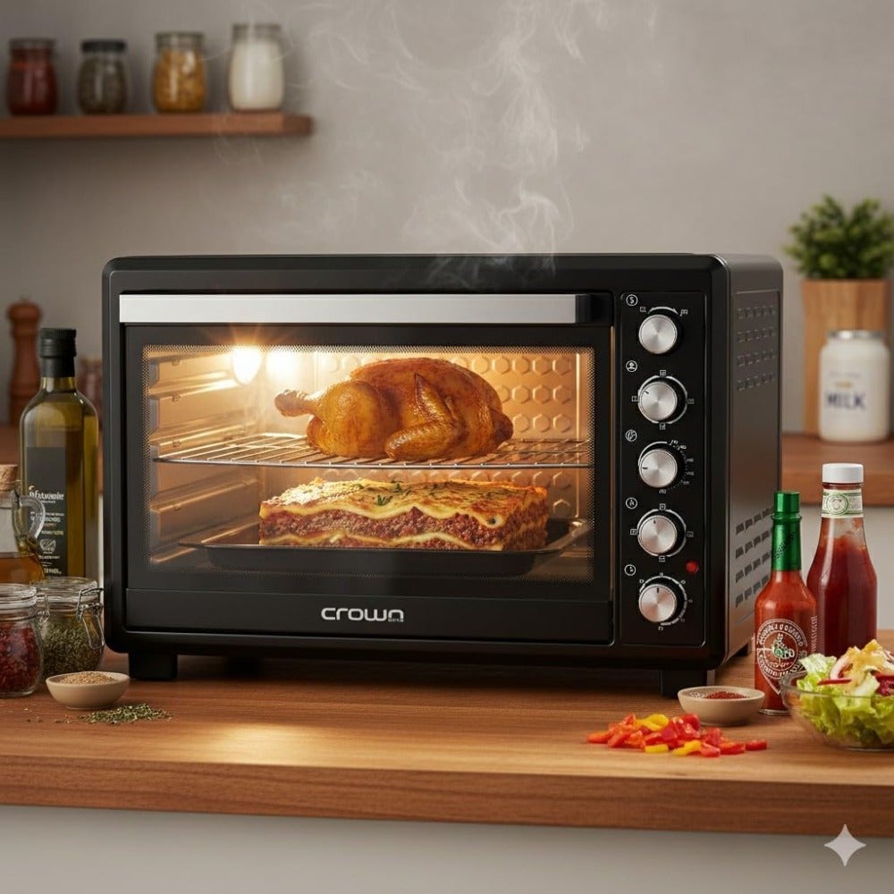 EO-439 Electric Oven, 100L 2800W, Double Grill Convection, Rotisserie, Adjustable Thermostat up to 250C, Glass Door, Anti-Rust Stainless Steel Interior Black