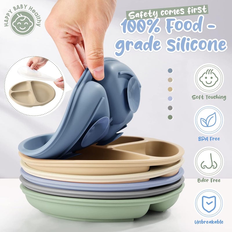 Meanplan 6 Pack Suction Plates for Toddlers with Lids Silicone Baby Plates set Food Grade Silicone Divided Design BPA Free Microwave and Dishwasher Safe Assorted ColorsElegant Colors - Image 4
