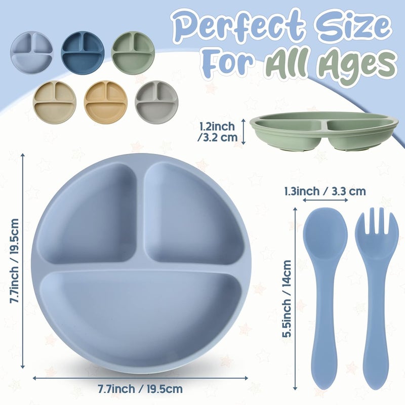 Meanplan 6 Pack Suction Plates for Toddlers with Lids Silicone Baby Plates set Food Grade Silicone Divided Design BPA Free Microwave and Dishwasher Safe Assorted ColorsElegant Colors - Image 3