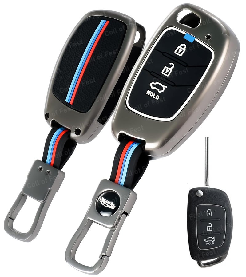 Coll of Fest Metal Silicon Key Cover for Hyundai Alcazar, Aura, Creta, i10 Grand Nios, i20 Active, i20 Elite, Tucson, Verna, Venue, Xcent, Exter 3 Button Smart Flip Key Visible in Low-Ligh Conditions - Image 1