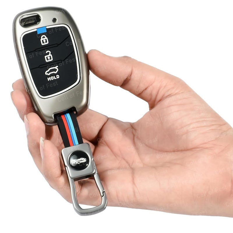 Coll of Fest Metal Silicon Key Cover for Hyundai Alcazar, Aura, Creta, i10 Grand Nios, i20 Active, i20 Elite, Tucson, Verna, Venue, Xcent, Exter 3 Button Smart Flip Key Visible in Low-Ligh Conditions - Image 5