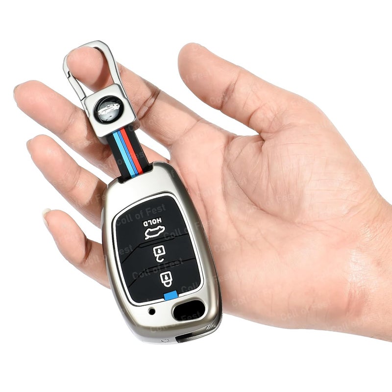 Coll of Fest Metal Silicon Key Cover for Hyundai Alcazar, Aura, Creta, i10 Grand Nios, i20 Active, i20 Elite, Tucson, Verna, Venue, Xcent, Exter 3 Button Smart Flip Key Visible in Low-Ligh Conditions - Image 4