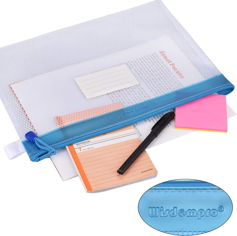 Wisdompro Zipper Pouch, 4 Packs Durable Letter Size Waterproof Mesh File Bag, Document Organizer - Blue - Image 2