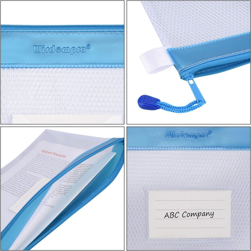Wisdompro Zipper Pouch, 4 Packs Durable Letter Size Waterproof Mesh File Bag, Document Organizer - Blue - Image 5