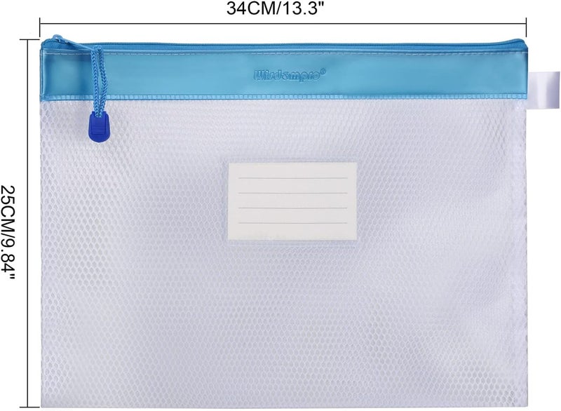 Wisdompro Zipper Pouch, 4 Packs Durable Letter Size Waterproof Mesh File Bag, Document Organizer - Blue - Image 3