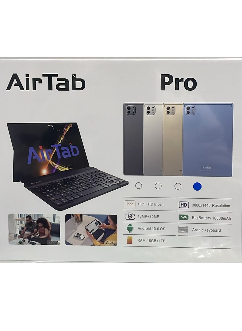AirTab - Pro Tablet with Arabic Keyboard, Android 13 10.1" FHD Screen 16GB RAM 1TB ROM - with Powerful 10,000mAh Battery Blue - Image 1