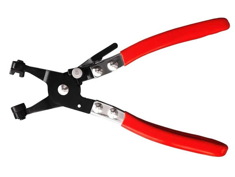 Inditrust 1pc Band Hose Clamp Plier, Flexible Ring Type Hose Clamp Pliers Installation and Removal Tool Swivel Jaw Locking (Red & Black) (FLAT JAW) - Image 1